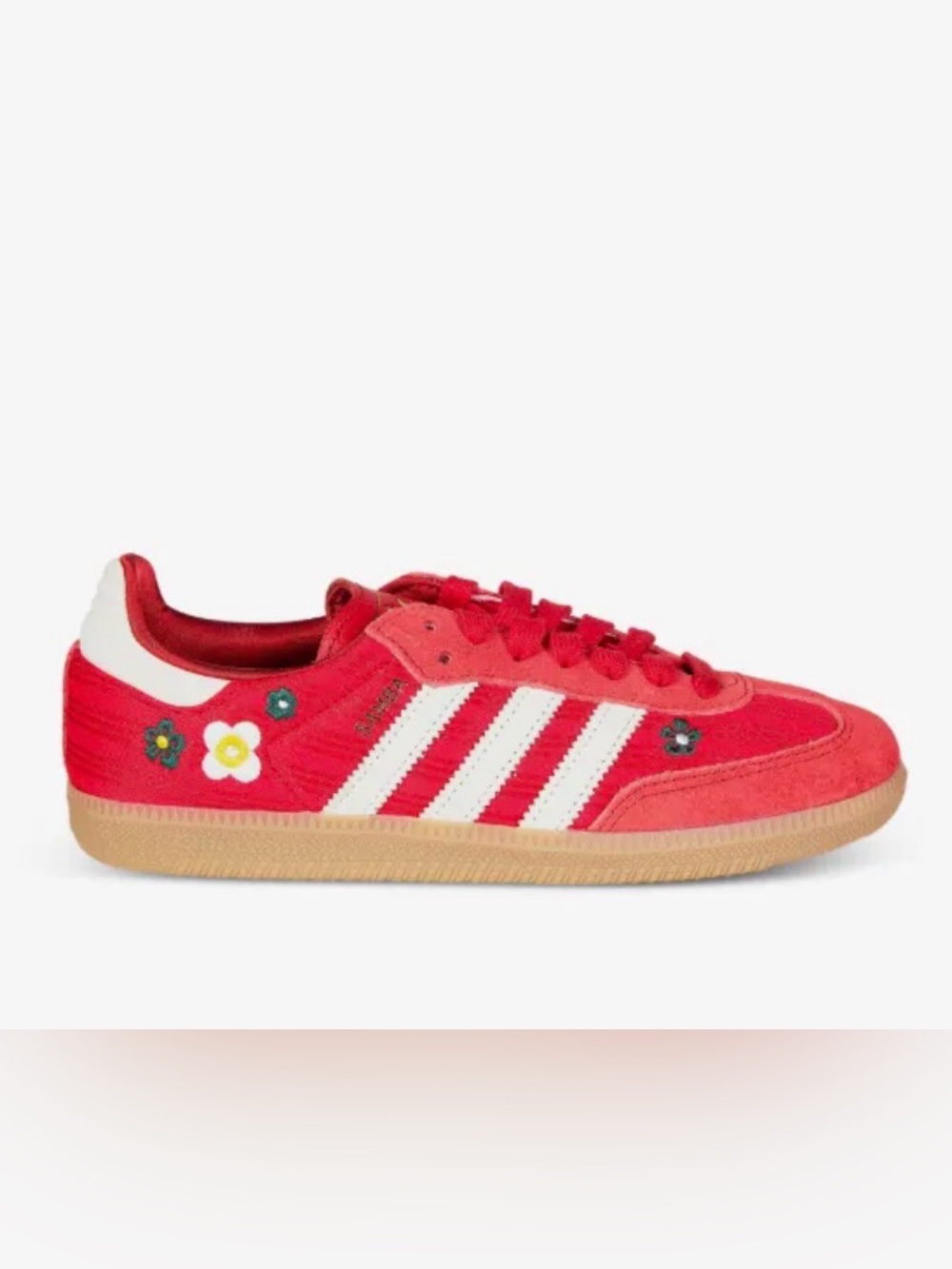 adidas Liberty London Red Sneakers with White Stripes and Floral Details